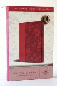BIBLIA REINA VALERA 1960 LETRA GRANDE. SÍMIL PIEL FUCSIA, CREMALLERA, INDICE, TAMAÑO MANUAL