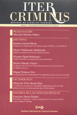 ITER CRIMINIS 1 REVISTA DE CIENCIAS PENALES 5TA EPOCA 2011