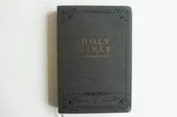 KJV HOLY BIBLE, GIANT PRINT LARGE FORMAT, GREY FAUX LEATHER W/RIBBON MARKER, RED LETTER, THUMB INDEX             